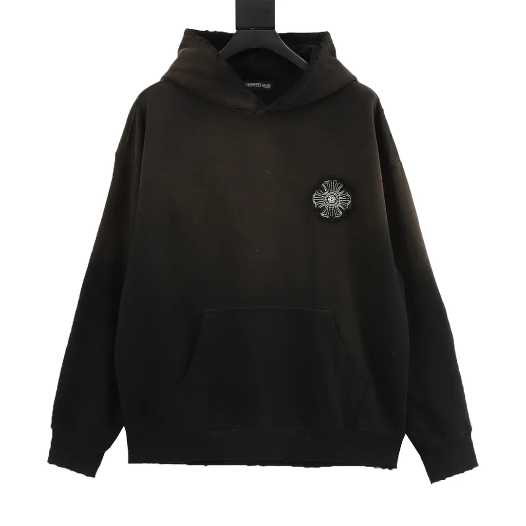 🅿️620 Chrome Hearts/Chrome Hearts Heavy Industry Cross logo patch embroidery washed burnt hooded sweatshirt. Made of double-strand double yarn 430g pure cotton sweatshirt fabric. The fabric is woven with double-strand twists. It is 40% stronger than single-strand yarn to form a three-dimensional texture similar to the texture of tripe. It not only maintains the moisture absorption and breathability of pure cotton, but also achieves softness and non-collapse through double-strand thickening. Laser burnt patch embroidery. Frayed process Patch micro logo on the chest Large logo cross pattern on the back Heavy-duty laser burnt three-dimensional patch embroidery pattern design Washed and frayed The overall garment presents a lazy style Whether it is daily outings or sports and fitness, you can show your trendy attitude and become the focus of the street Complete with three logos OS loose fit Color: Washed black, Washed white Size: S-XL